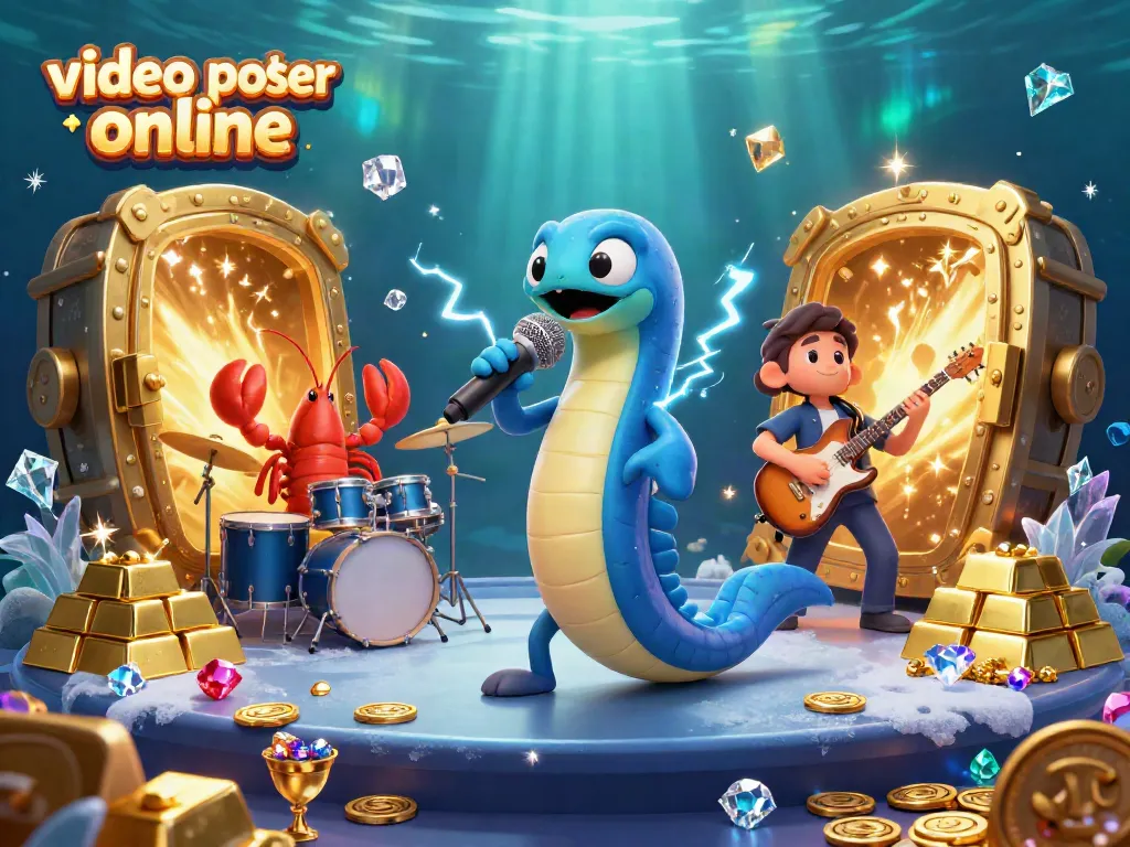Experience the excitement of video poker online with vibrant casino-themed characters.