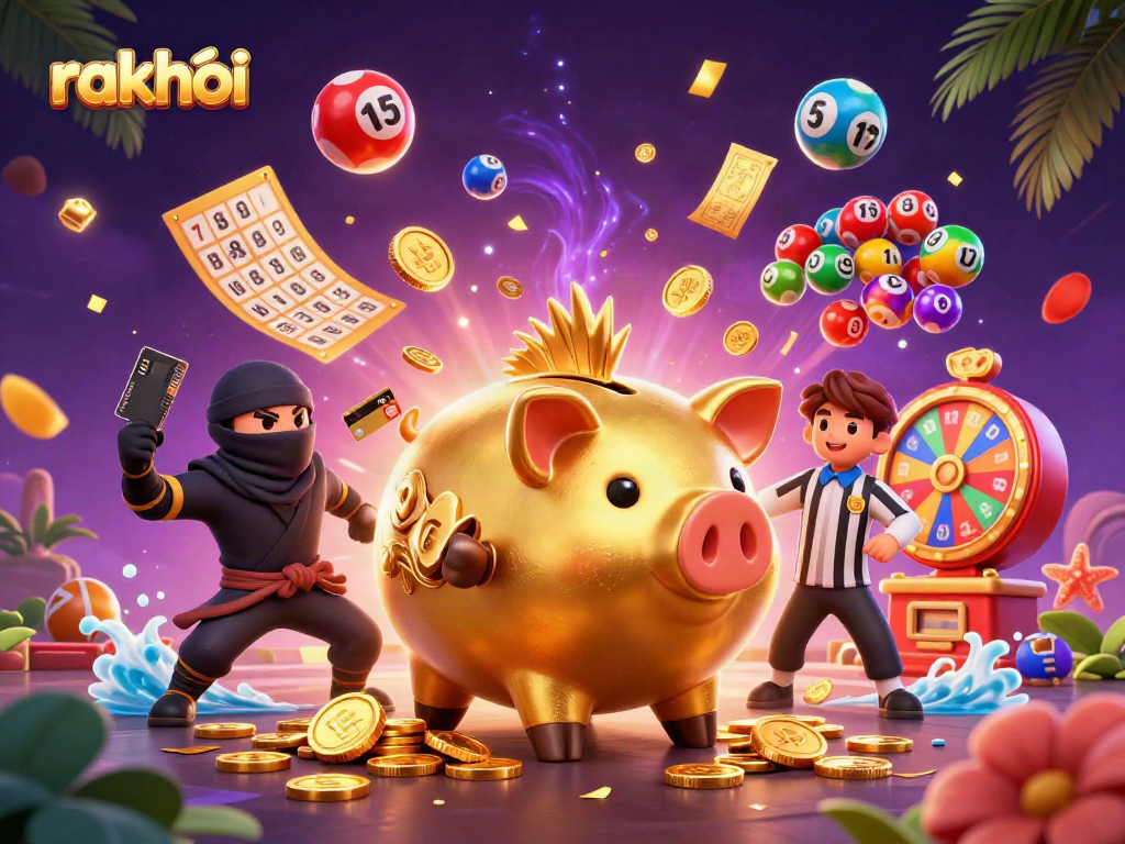 Experience thrilling moments with rakhoi, featuring vibrant lottery elements and dynamic gaming characters.